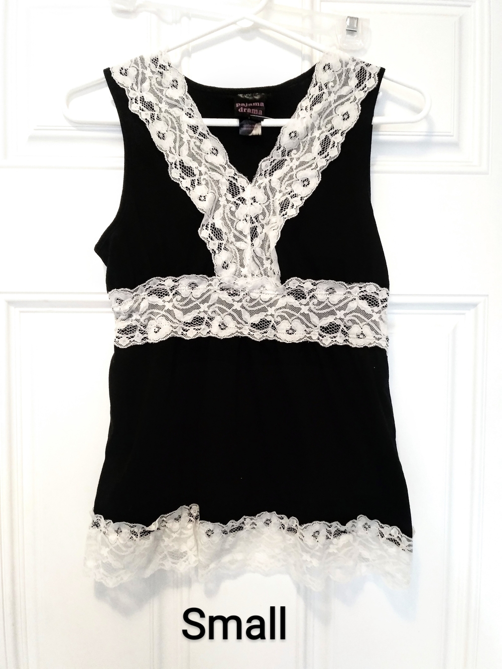 Black Lace-Trim V-Neck Camisole by Pajama Drama - Small